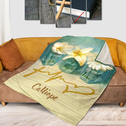 Jesuspirit Personalized Fleece Blanket | Faith Hope Love | Daisy And Lily | Spiritual Gifts For Christian People FBH781