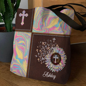Pretty Personalized Flower And Cross Tote Bag NM149