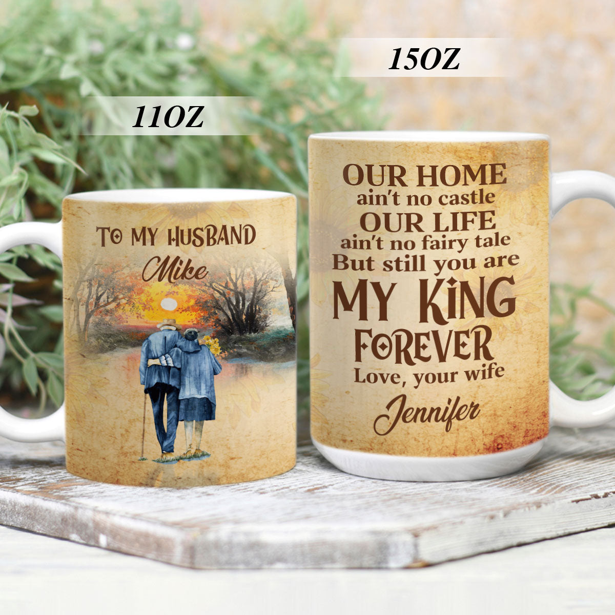 Sweet Personalized White Ceramic Mug For Husband - You Are My King Forever NUHN283