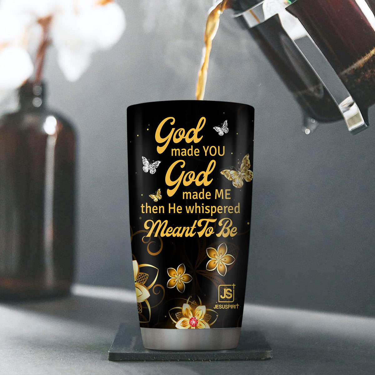 Jesuspirit | Personalized Butterfly Stainless Steel Tumbler 20oz | God Made You God Made Me | Religious Couple Gifts For Christians SSTHN664