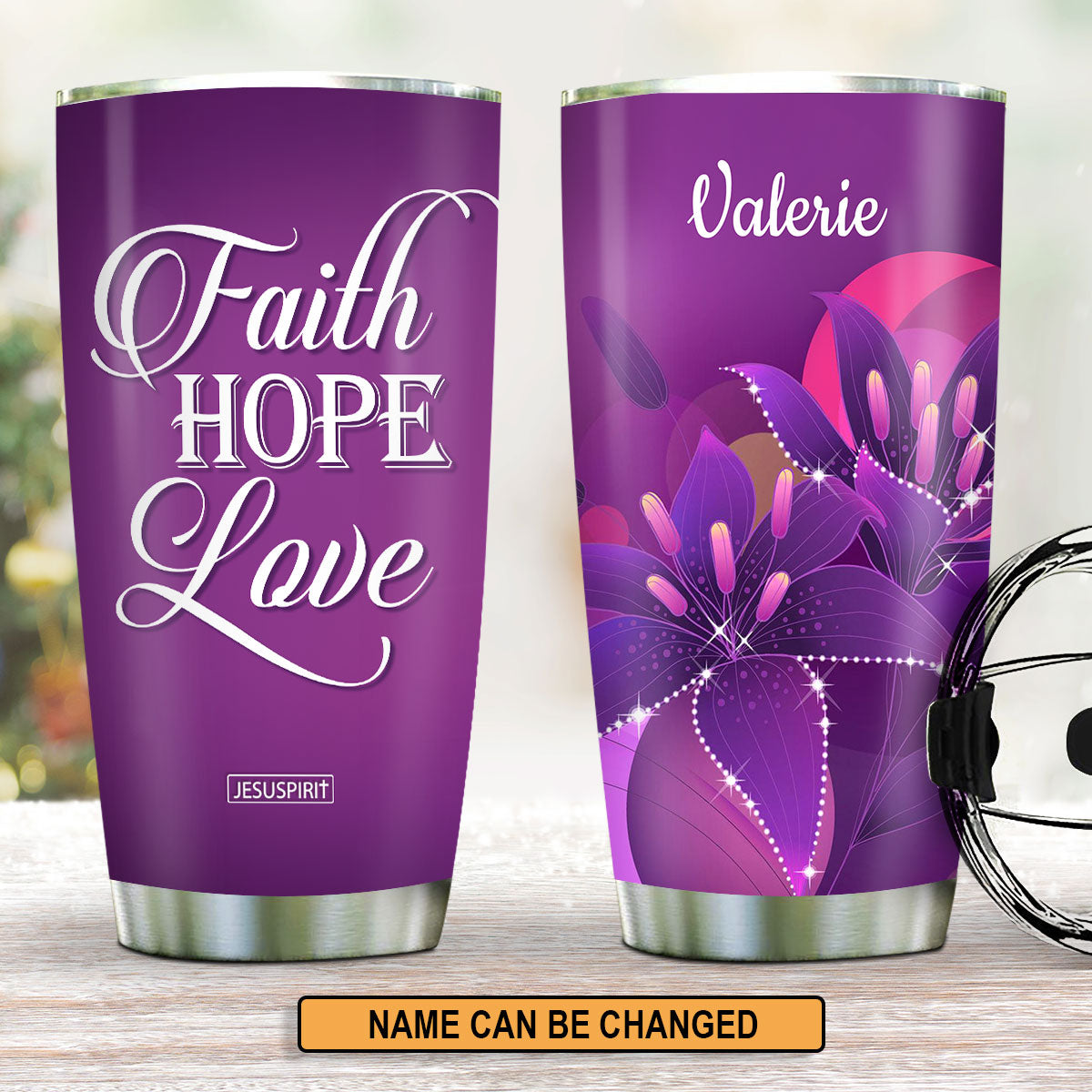 Beautiful Personalized Stainless Steel Tumbler 20oz - Faith, Hope, Love H07