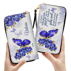 Jesuspirit | Stunning Personalized Zippered Leather Clutch Purse | Colossians 3:23 | Butterfly And Flower | Religious Gifts For Christian Women CPH743