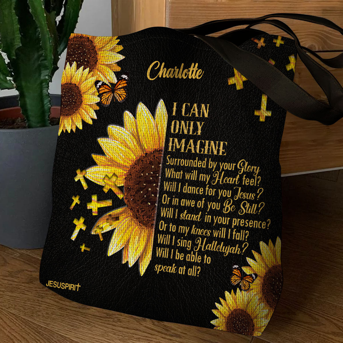 Jesuspirit | I Can Only Imagine | Personalized Tote Bag | Meaningful Gift For Christian People | Cross And Sunflower TBHN153