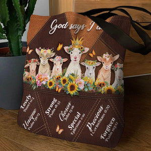Cute Lamb And Sunflower Tote Bag - God Says You Are Chosen NM144