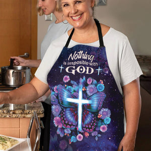 Jesuspirit Apron With Adjustable Neck Strap | Butterfly & Cross | Luke 1:37 | Nothing Is Impossible With God HN156