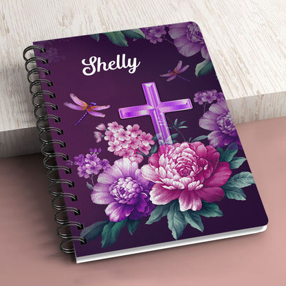 Jesuspirit | Cross And Flower | I Will Bless The Lord At All Times | Psalm 34:1 | Personalized Spiral Journal SJH24