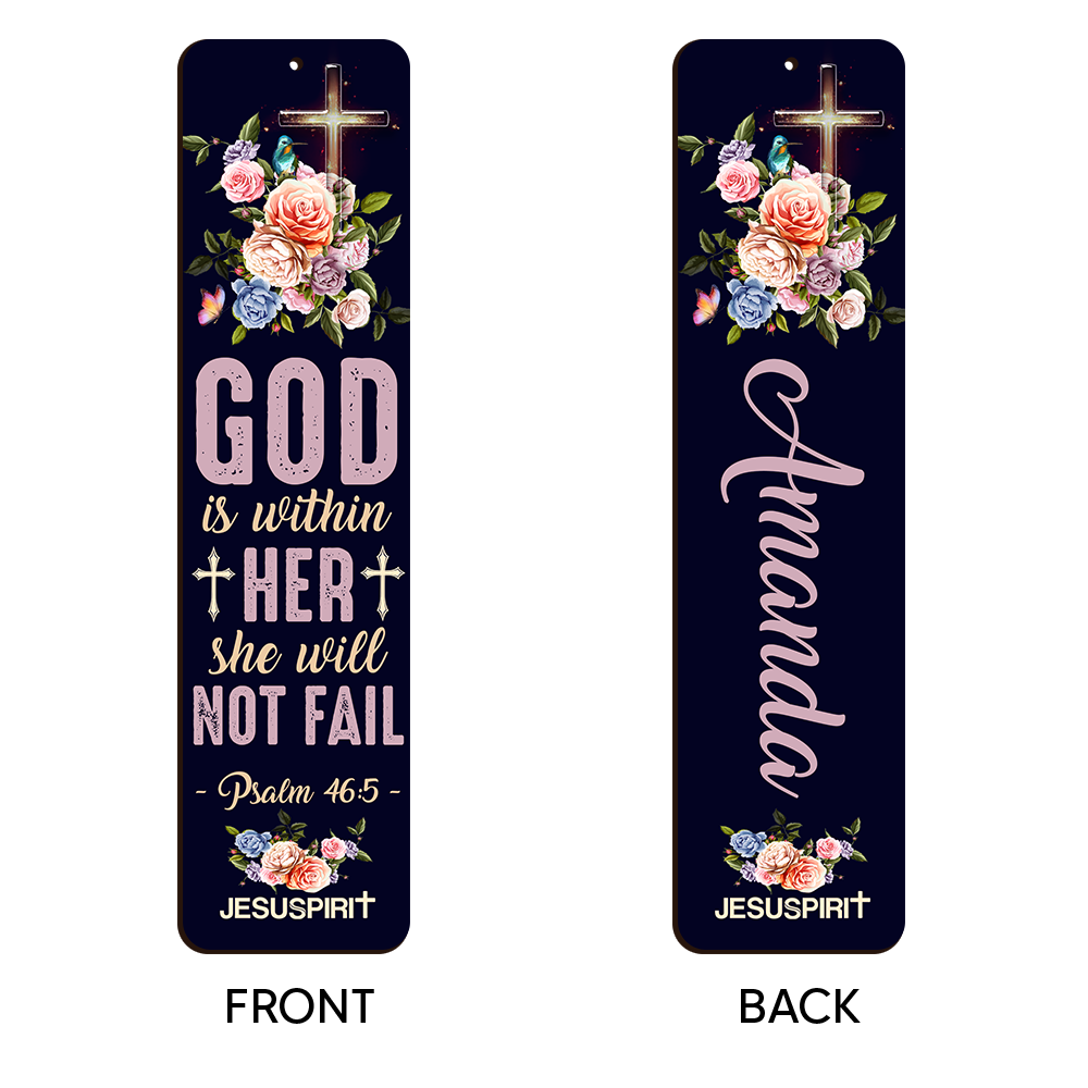 God Is Within Her, She Will Not Fall - Personalized Wooden Bookmarks BM30