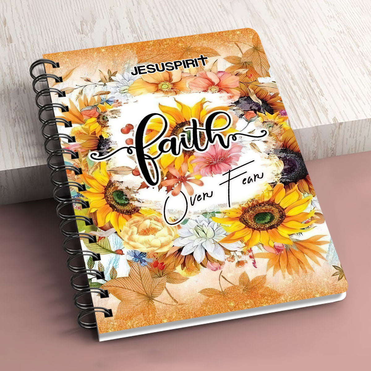 Jesuspirit Personalized Sunflower Spiral Journal | Special Gift For Christian People | God And Lamb | Faith Over Fear SJ2