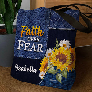 Jesuspirit Personalized Tote Bag | Faith Over Fear | Special Christian Gifts For Religious Women | Daisy And Butterfly TBHN674
