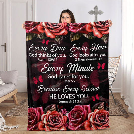 Jesuspirit | Every Hour God Looks After You | Rose And Butterfly | Gorgeous Fleece Blanket For Christians FBHN602