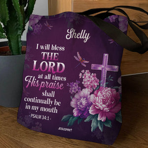 Jesuspirit | Psalm 34:1 | I Will Bless The Lord At All Times | Personalized Flower Tote Bag | Beautiful Gift For Christian People TBH24