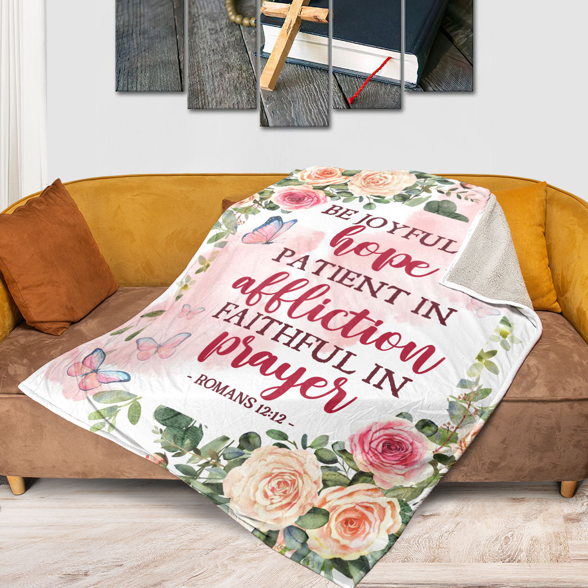 Jesuspirit Beautiful Fleece Blanket | Romans 12:12 | Butterfly & Roses | Hope, Affliction And Prayer FBH618