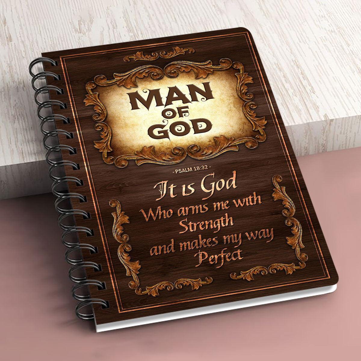 Jesuspirit Personalized Spiral Journal | Religious Gifts For Christian Men | Psalm 18:32 | Man Of God | Jesus And Cross SJH720