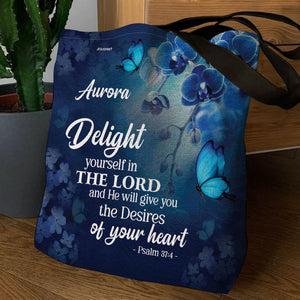 Jesuspirit | Delight Yourself In The Lord | Psalm 37:4 | Personalized Flower Tote Bag | Beautiful Gift For Christian Friends TBH47