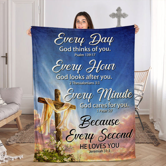 Jesuspirit | Every Minute God Cares For You | Cross Fleece Blanket | Ideal Gift For Church Members FBHN601