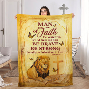 Jesuspirit | Man Of Faith | Lion And Cross | 1 Cor 16:13-14 | Special Fleece Blanket FBHN622