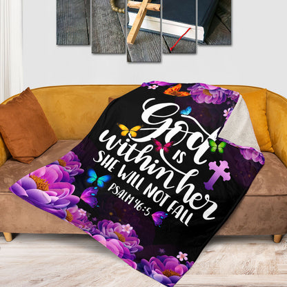 Jesuspirit | Psalm 46:5 | Cross And Butterfly | God Is Within Her, She Will Not Fall | Beautiful Flower Fleece Blanket FBM640