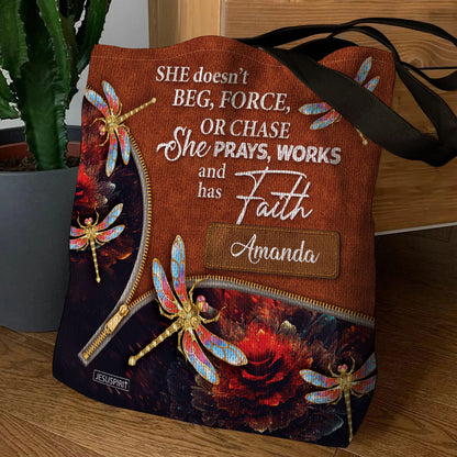 She Prays, Works, And Has Faith - Gorgeous Personalized Tote Bag NUH274