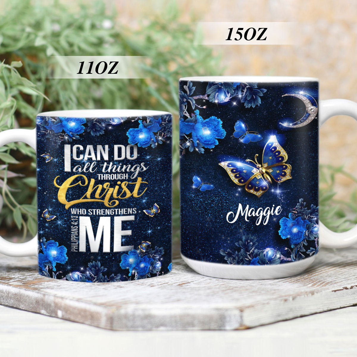 Beautiful Personalized Butterfly White Ceramic Mug - God Strengthens Me NA124