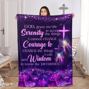Jesuspirit | God, Grant Me The Serenity To Accept The Things I Cannot Change | Cross Fleece Blanket | Flower And Butterfly FBHN628