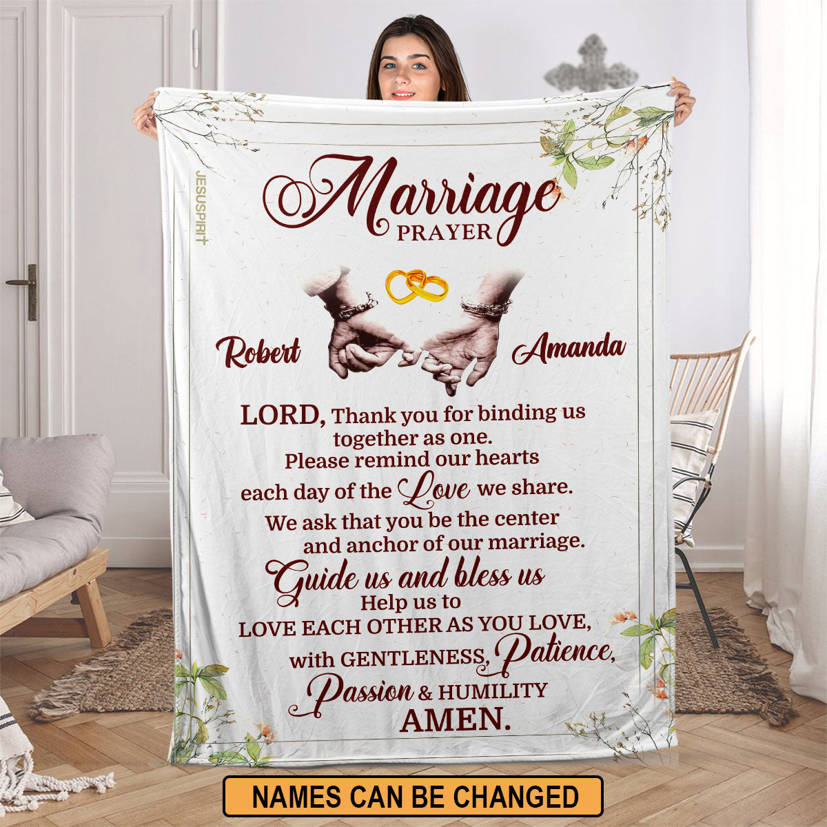 Jesuspirit | Personalized Fleece Blanket | Must-Have Item For Couple | Lord, Thank You For Binding Us Together As One FBHN710