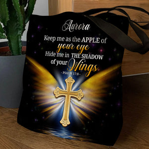 Jesuspirit | Christ Gifts For Women Of God | Psalm 17:8 | Hide Me In The Shadow Of Your Wings | Personalized Tote Bag TBH779