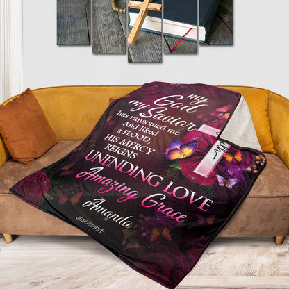 Jesuspirit | Meaningful Personalized Fleece Blanket | My God My Savior | Faith Cross And Rose FBH624