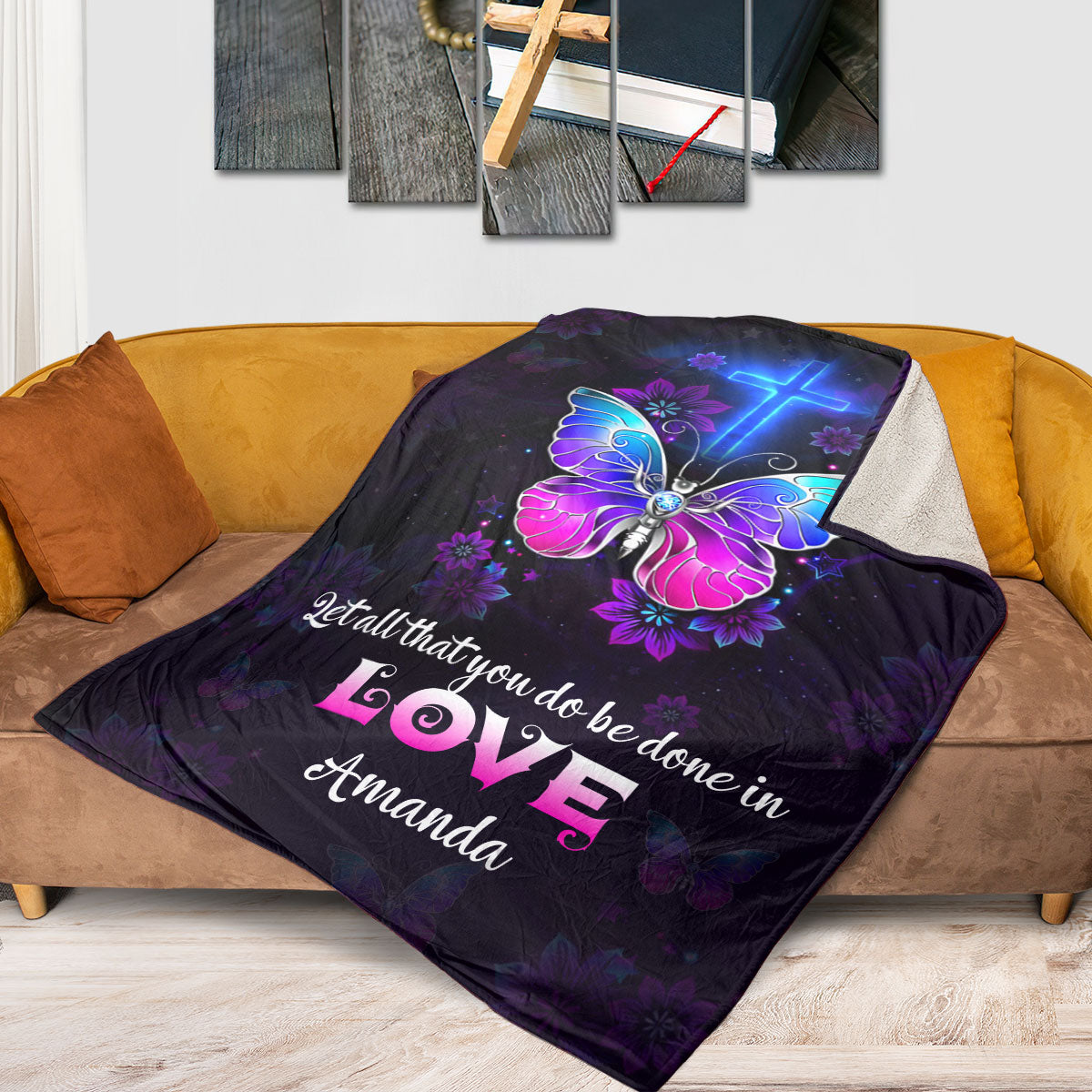 Jesuspirit | Personalized Butterfly Fleece Blanket | 1 Corinthians 16:14 | Let All That You Do Be Done In Love FBH707