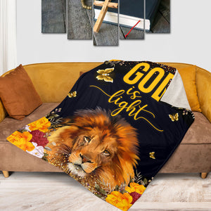 Jesuspirit | God Is Light | Lion And Roses | Faithful Gift For Christian People | Fleece Blanket FBM649