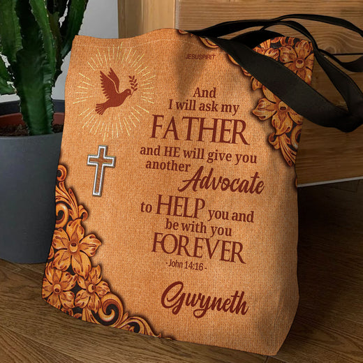 Jesuspirit | Personalized Orange Tote Bag | Christ Gifts For Women Of God | John 14:16 | Cross And Pigeon TBH721
