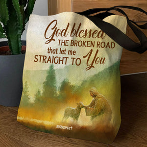 Jesuspirit | God Blessed The Broken Road | Meaningful Gift For Christians | Jesus And Lamb | Tote Bag HN149