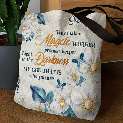 Jesuspirit | Gorgeous Personalized Tote Bag | Flower And Butterfly | Way Maker And Miracle Worker TBHN612