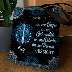 Beautiful Personalized Cross Christian Tote Bag - You Are God Created AM253