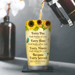 Jesuspirit | Personalized Sunflower Stainless Steel Tumbler 20oz | Everyday God Thinks Of You | Cross And Butterfly SSTHN605