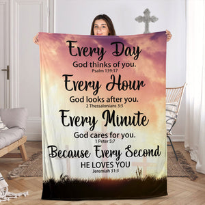 Jesuspirit | Everyday God Thinks Of You | Meaningful Gift For Christian Friends | Special Fleece Blanket FBHN600