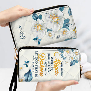 Jesuspirit | Way Maker And Miracle Worker | Flower And Butterfly | Personalized Leather Clutch Purse CPHN612