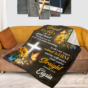 Jesuspirit | Warm Gift For Loved Ones | Proverbs 3:5-6 | Trust In The Lord | Customized Sunflower Fleece Blanket FBH608