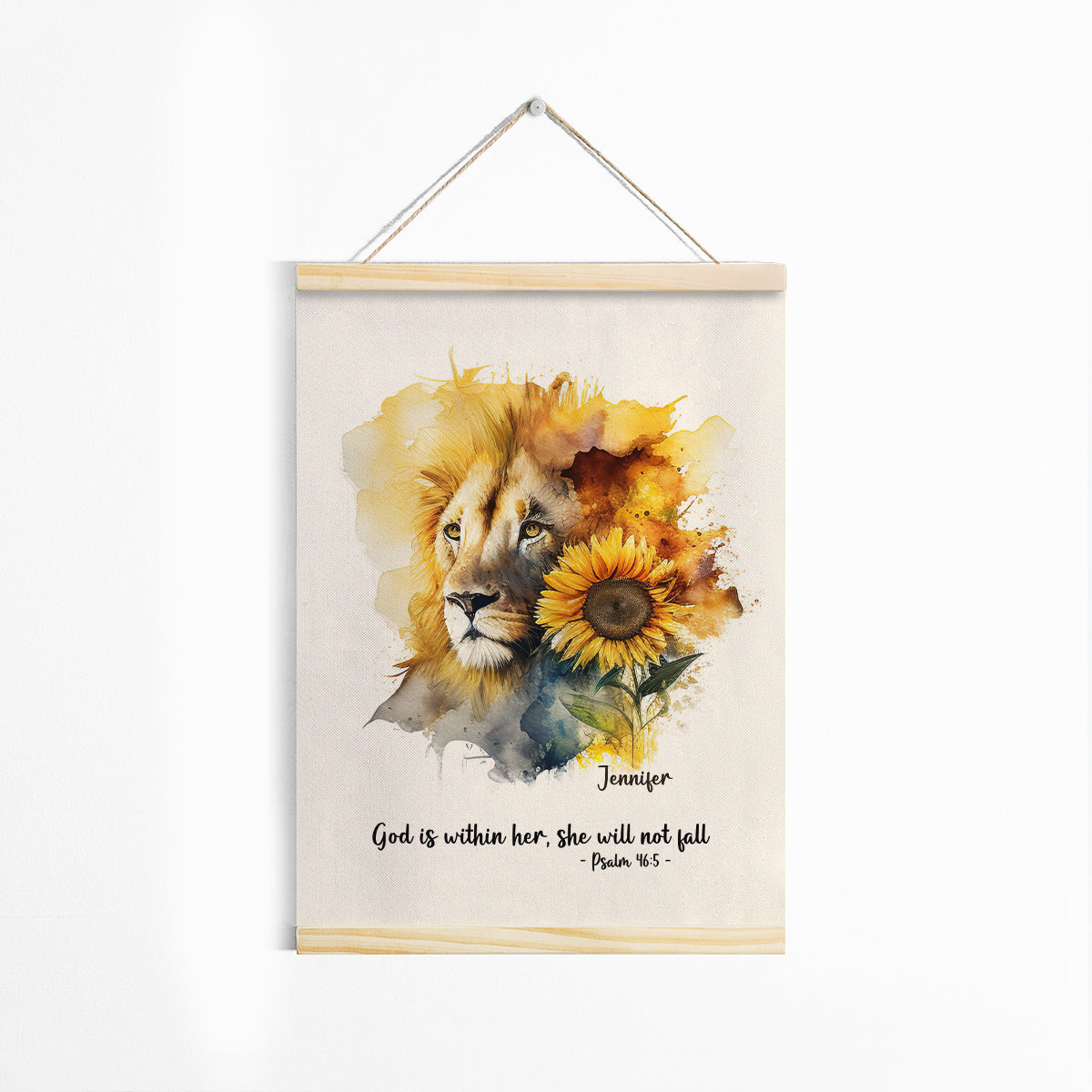 Psalm 46:5 | Jesuspirit | Sunflower & Lion | God Is Within Her She Will Not Fall | Personalized Magnetic Canvas Frame | Meaningful Gift For Christian Friends MCFHN30