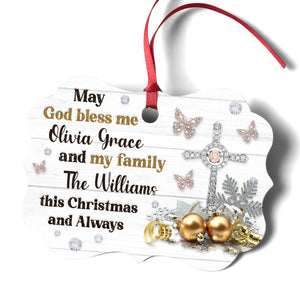 May God Bless You And Your Family - Fancy Personalized Christmas Aluminium Ornament NUHN137