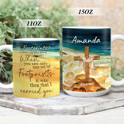 Jesuspirit | Footprints In The Sand | Personalized Cross Ceramic Mug | Thoughtful Gift For Christian Relatives CCMNUHN490