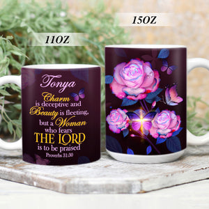 Jesuspirit | Spiritual Gifts Scripture For Woman Of God | Rose And Cross | Proverbs 31:30 | Personalized Ceramic Mug CCMM714