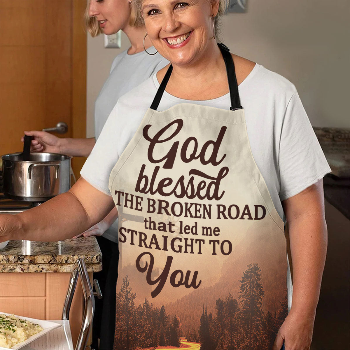 Jesuspirit | God Blessed The Broken Road | Meaningful Gift For Christians | Apron With Neck Strap AHM22