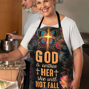 Jesuspirit | God Is Within Her, She Will Not Fall | Cross And Butterfly | Psalm 46:5 | Stunning Apron With Neck Strap AHM19