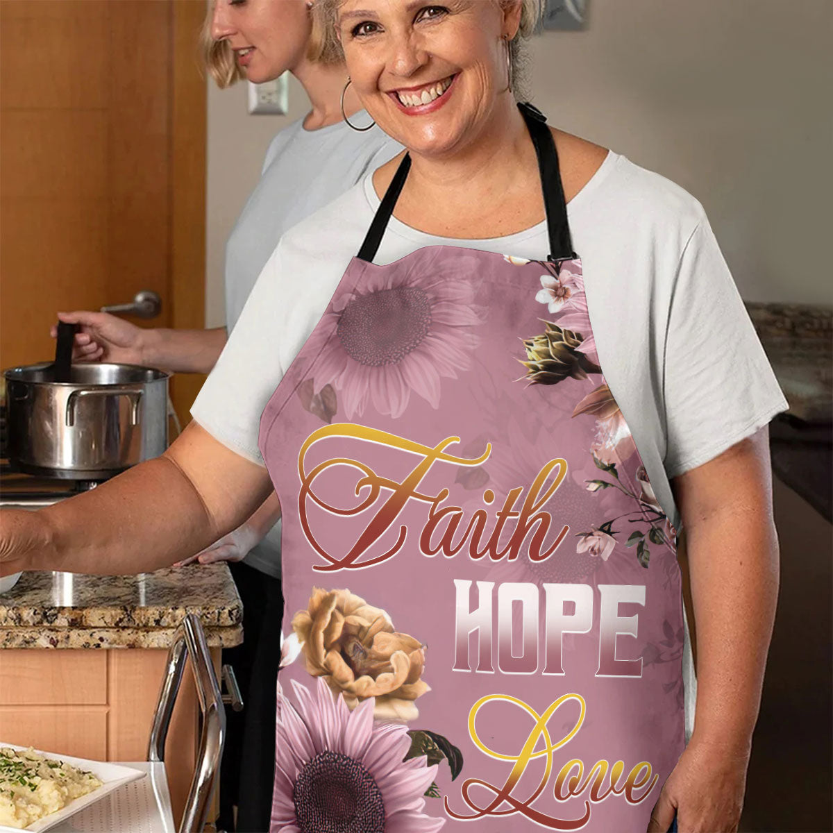 Jesuspirit | Faith Hope Love | Pink Apron With Neck Strap | Useful Gift For Christian People AHM16