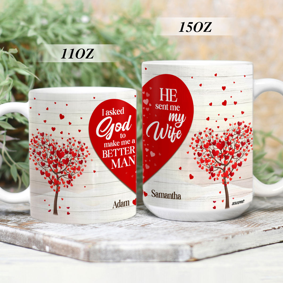 Jesuspirit | Unique Personalized Love Tree Ceramic Mug | Spiritual Gift From God For Christian Couples CCMH754