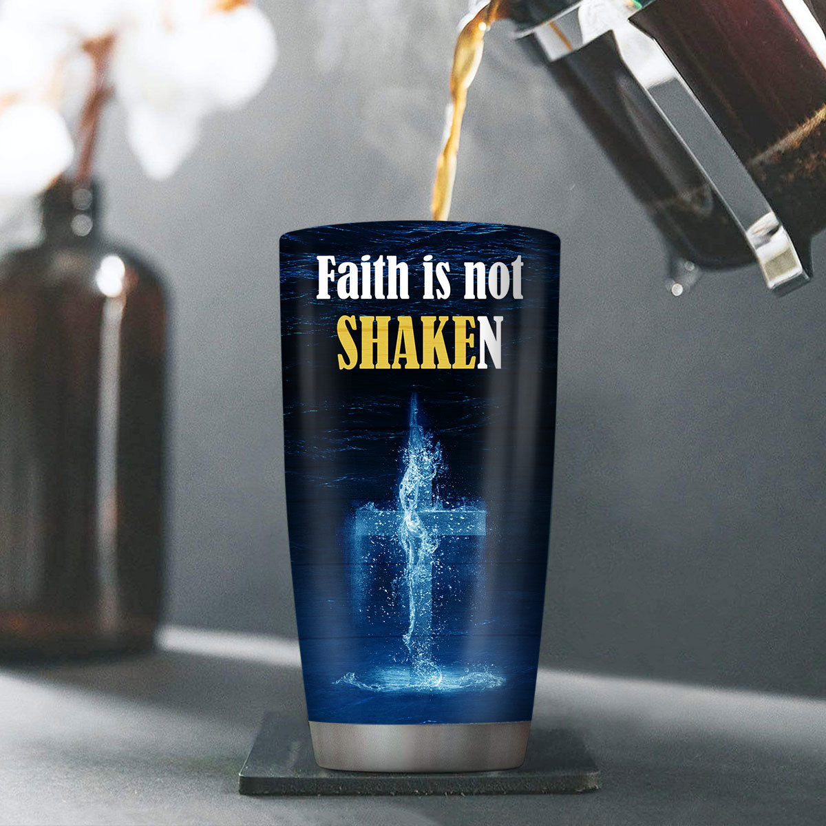 Jesuspirit | Faith Is Not Shaken | Religious Gifts For Christian People | Personalized Water Cross Stainless Steel Tumbler 20oz SSTHN680