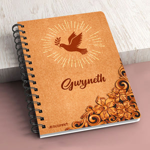 Jesuspirit | Personalized Orange Spiral Journal | John 14:16 | Cross And Pigeon | Scripture Gifts For Christian People SJH721