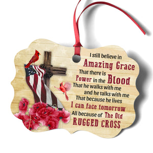 Special American Flag And Cross Aluminium Ornament - There Is Power In The Blood AHN143