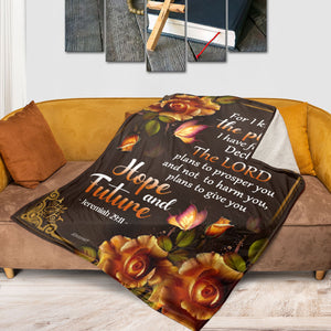 Jesuspirit | For I Know The Plans I Have For You | Jeremiah 29:11 | Fleece Blanket | Roses And Butterfly FBH611