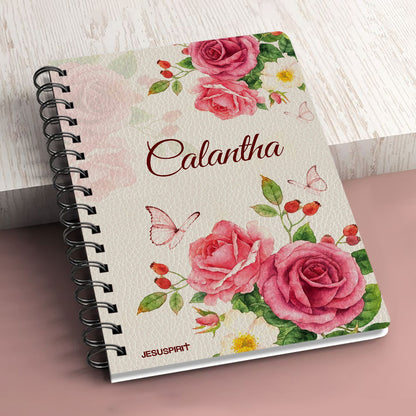 Jesuspirit | Spiritual Gifts For Christian Ladies | Delight Yourself In The Lord | Psalm 37:4 | Personalized Spiral Journal | Rose & Butterfly SJH731